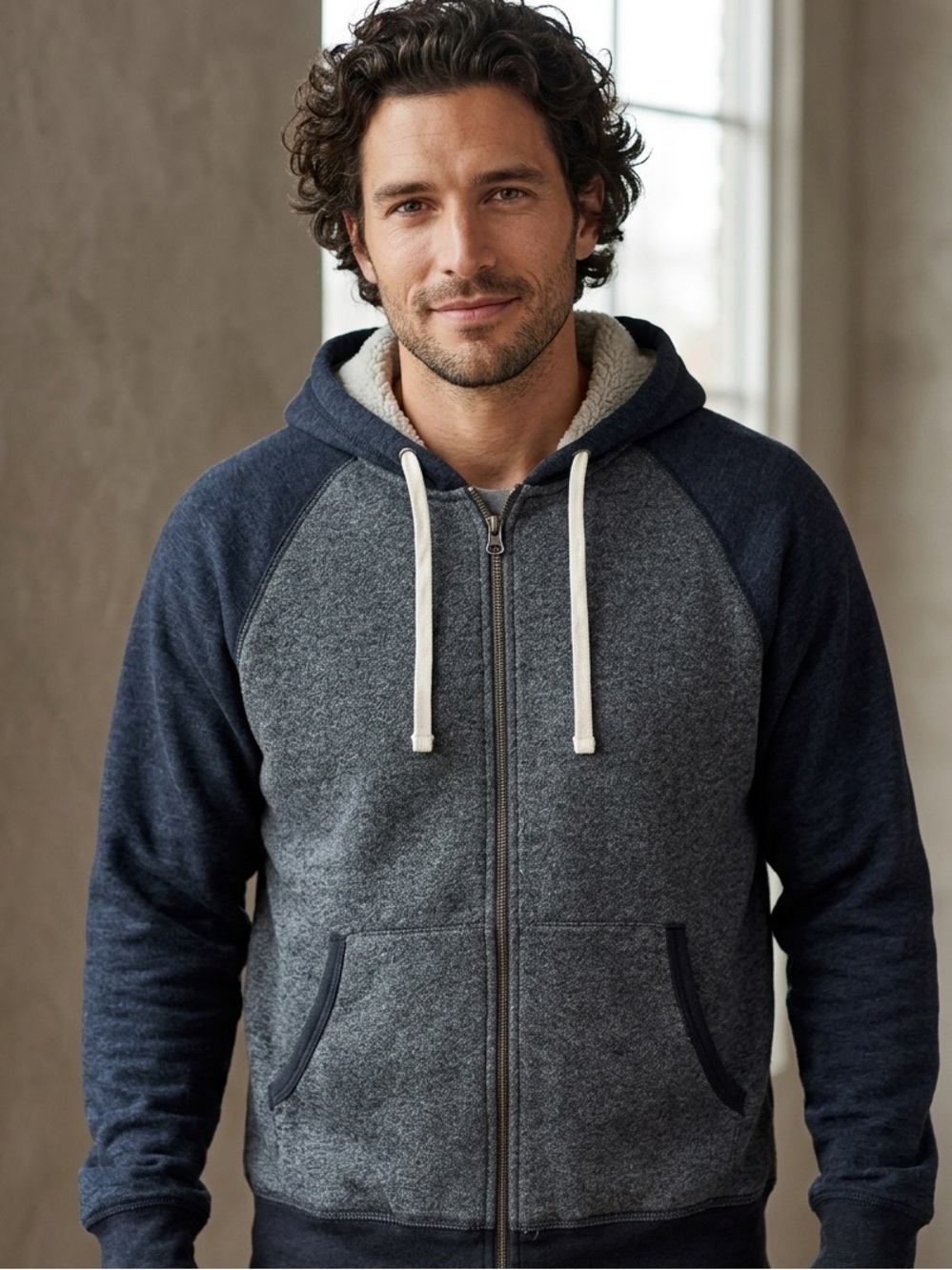 Sonoma Men’s Size M Gray and Black Full-Zip Hooded Sweatshirt